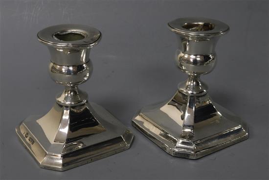 A pair of George V silver dwarf candlesticks, Chester 1920, 76mm.